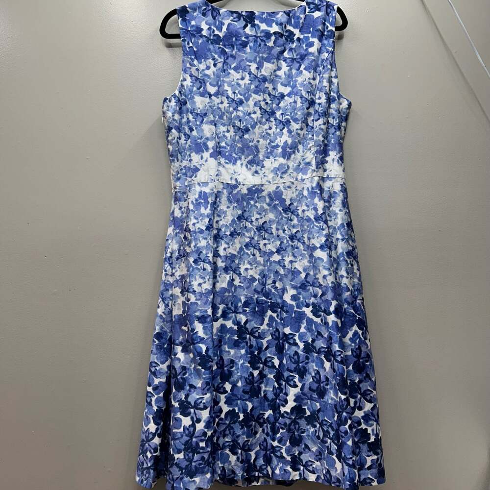 Talbots Blue Floral Watercolor Cotton Sleeveless Fit & Flare Dress - Picture 9 of 13